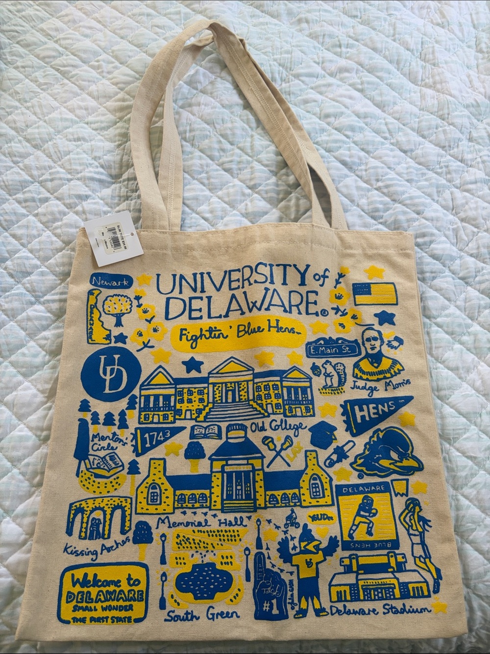 University of Delaware Canvas Tote Bag - Blue & Yellow
